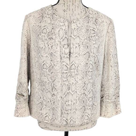 ANTHRACITE 100% Silk Blazer Jacket Ivory Subtle Animal Print Sz 14 - Picture 1 of 12